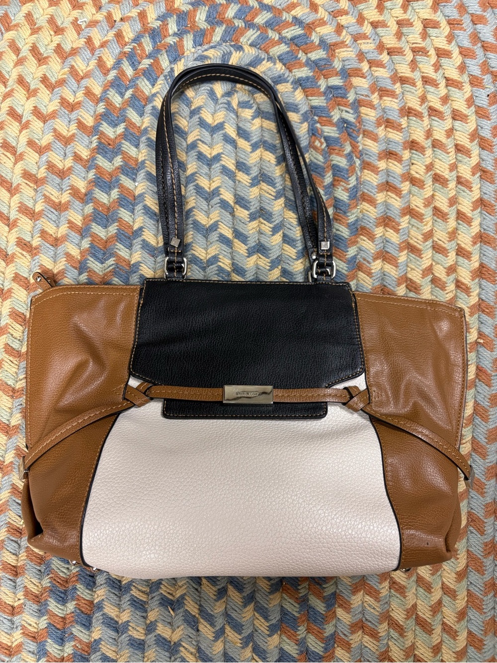 Nine West Tricolor Tote Bag - Black, Brown & Cream